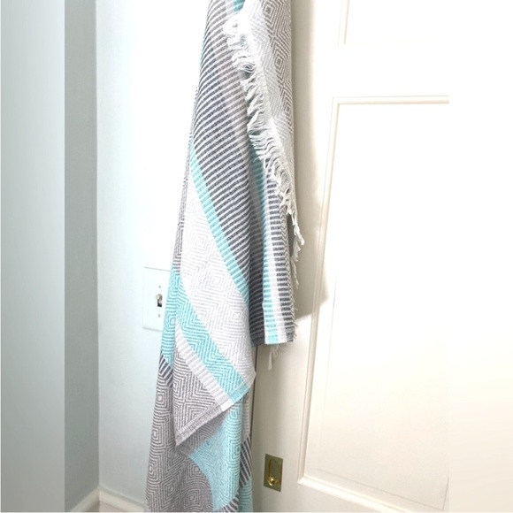 Travel Wrap Blanket Sarong Hand Crafted Loom Weave 2 Side Organic Cotton Aqua - Picture 15 of 16